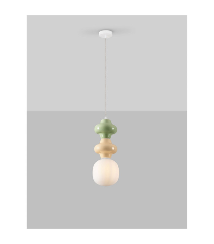 Clio Slim Pendant Ceiling Light Green Yellow Matt White E14 1x5W-4