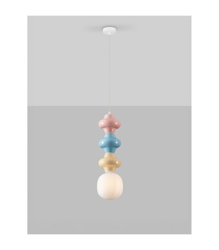 Clio Slim Pendant Ceiling Light Pink Blue Yellow Matt White E14 1x5W-4