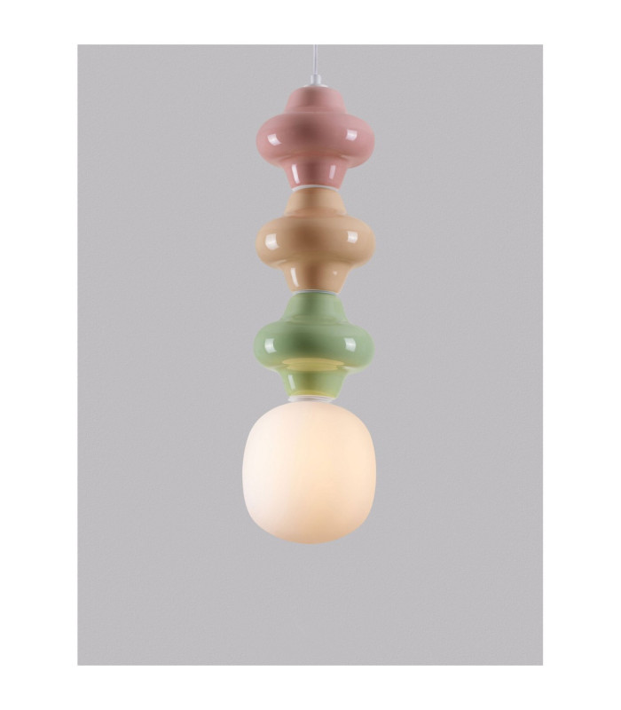 Clio Slim Pendant Ceiling Light Pink Yellow Green Matt White E14 1x5W-2