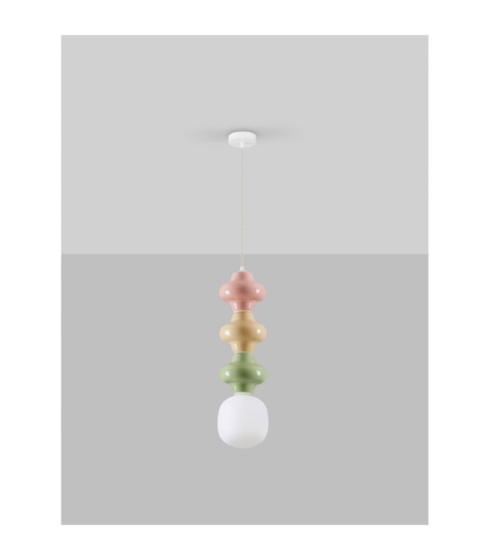 Clio Slim Pendant Ceiling Light Pink Yellow Green Matt White E14 1x5W-3