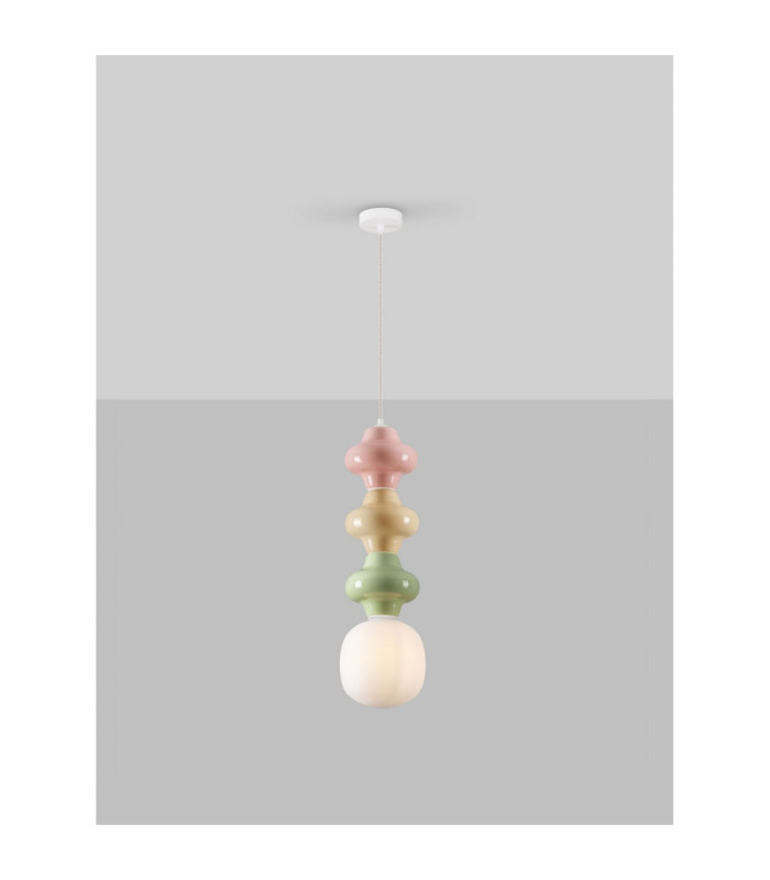 Clio Slim Pendant Ceiling Light Pink Yellow Green Matt White E14 1x5W-4