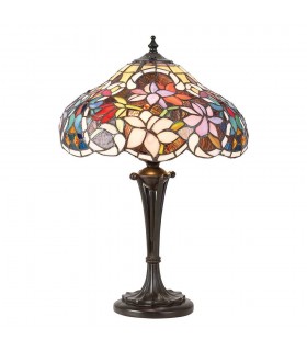 2 Light Small Table Lamp Dark Bronze, Tiffany Glass, E27 - 1
