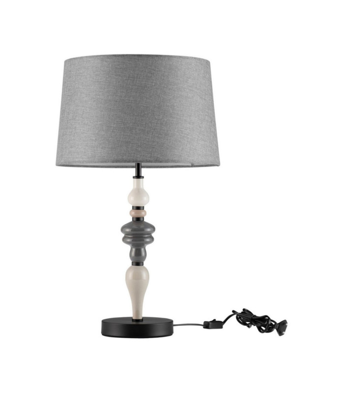 Damo Table Lamp with Round Tapered Shade Matt Black Brown Grey E27 1x12W-1