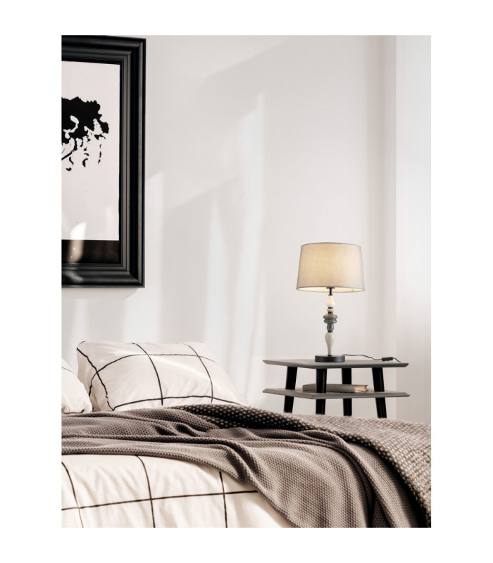 Damo Table Lamp with Round Tapered Shade Matt Black Brown Grey E27 1x12W-2