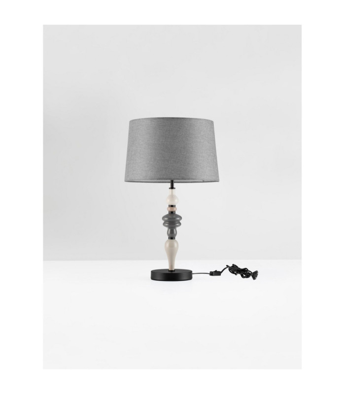 Damo Table Lamp with Round Tapered Shade Matt Black Brown Grey E27 1x12W-3