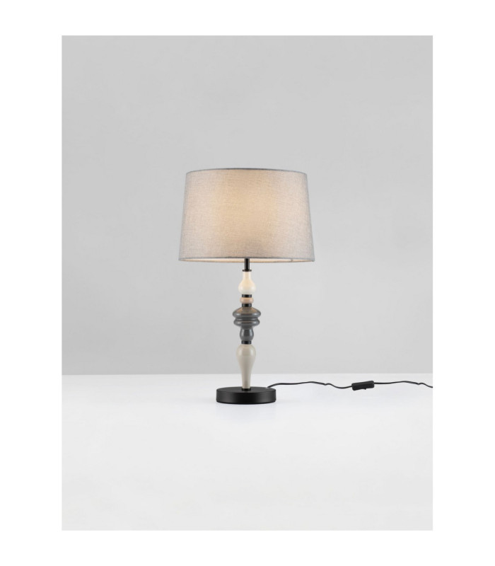 Damo Table Lamp with Round Tapered Shade Matt Black Brown Grey E27 1x12W-4