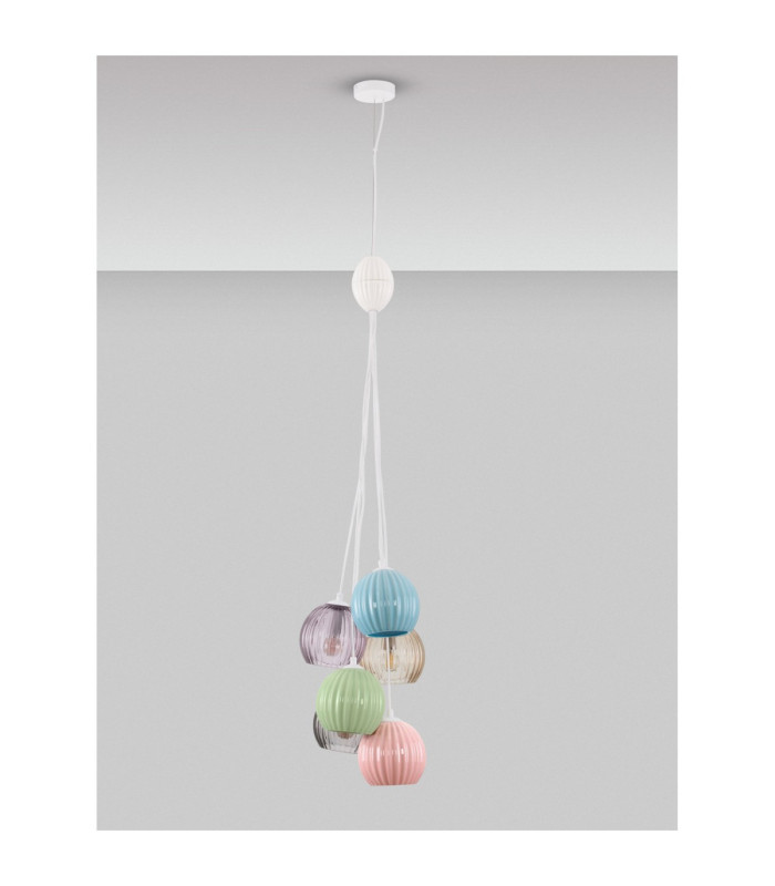Meline Cluster Pendant Ceiling Light Sage Blue Pink Green Purple Yellow Matt White E14 6x5W-3