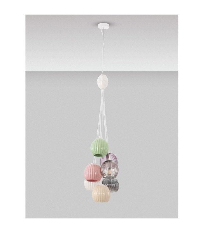 Meline Cluster Pendant Ceiling Light Sage Green Yellow Pink White Mocha Smokey Grey Purple Matt White E14 7x5W-3
