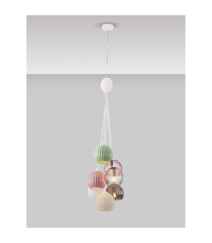 Meline Cluster Pendant Ceiling Light Sage Green Yellow Pink White Mocha Smokey Grey Purple Matt White E14 7x5W-4