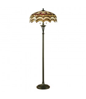 2 Light Floor Lamp Dark Bronze, Tiffany Glass, E27 - 1
