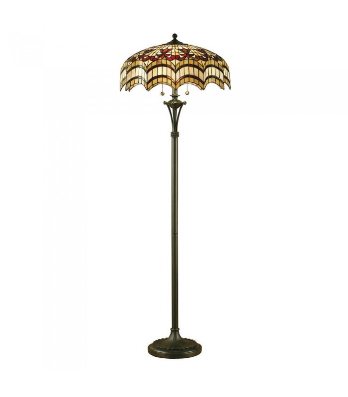 2 Light Floor Lamp Dark Bronze, Tiffany Glass, E27 - 1