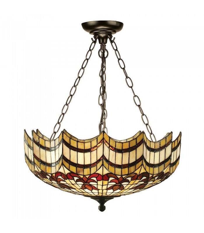 3 Light Large Inverted Ceiling Pendant Dark Bronze, Tiffany glass, E27 - 1