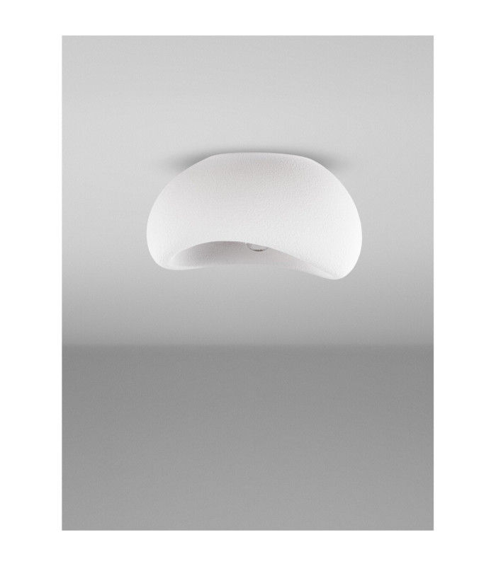 Aere 32cm Semi Flush Ceiling Light Stone White E27 1x12W-3