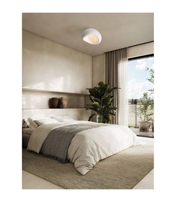 Aere 40cm Semi Flush Ceiling Light Stone White E27 1x12W-2
