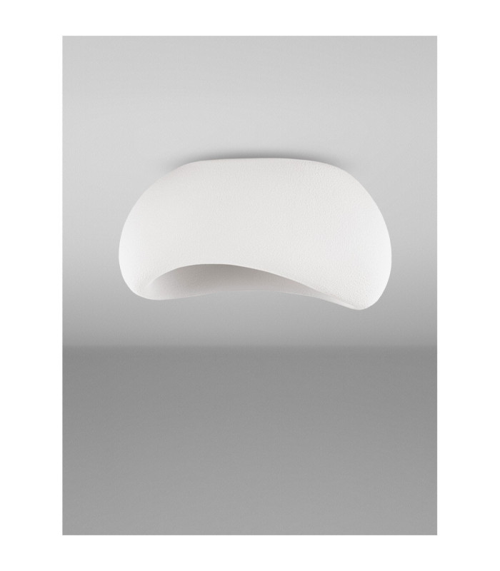 Aere 40cm Semi Flush Ceiling Light Stone White E27 1x12W-3