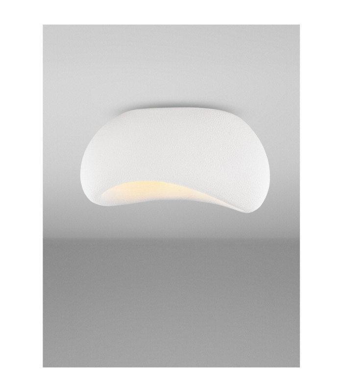 Aere 40cm Semi Flush Ceiling Light Stone White E27 1x12W-4