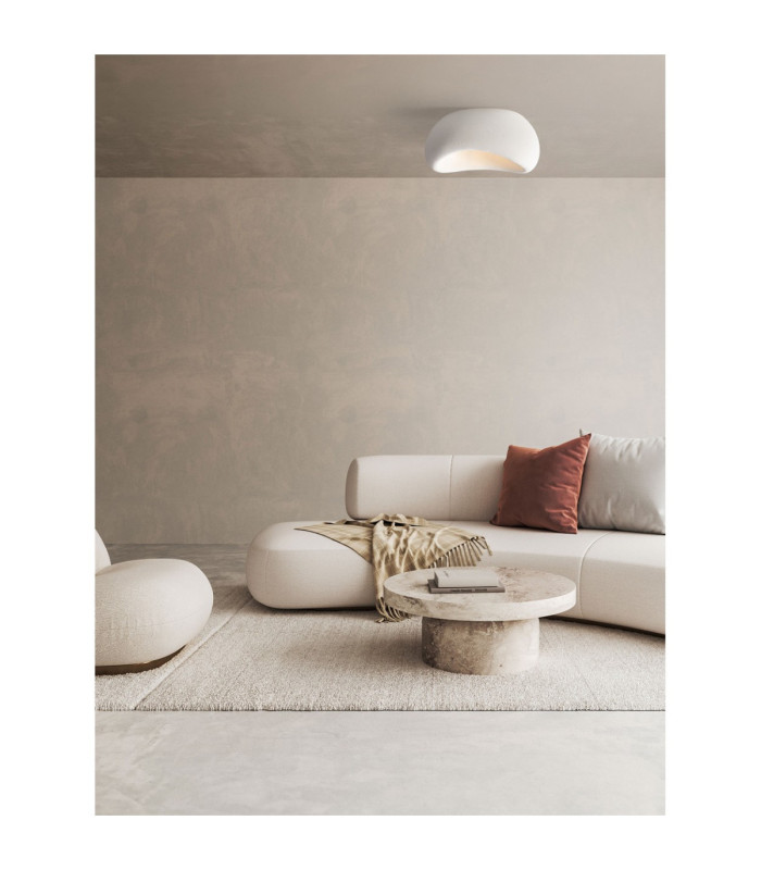 Aere 48cm Semi Flush Ceiling Light Stone White E27 1x12W-2