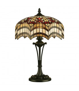 2 Light Small Table Lamp Dark Bronze, Tiffany Glass, E27 - 1