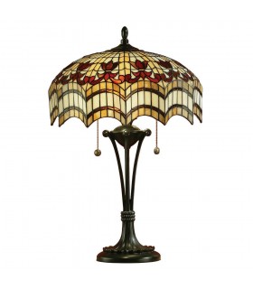 2 Light Medium Table Lamp Dark Bronze, Tiffany Glass, E27 - 1