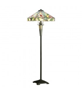 2 Light Floor Lamp Dark Bronze, Tiffany Style Glass, E27 - 1