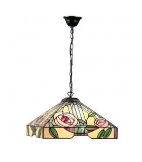 3 Light Large Ceiling Pendant Dark Bronze, Tiffany Style Glass, E27 - 1