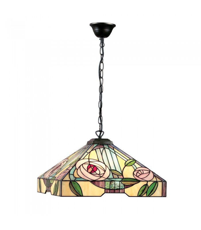 3 Light Large Ceiling Pendant Dark Bronze, Tiffany Style Glass, E27 - 1