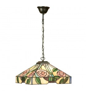 1 Light Medium Ceiling Pendant Dark Bronze, Tiffany Style Glass, E27 - 1