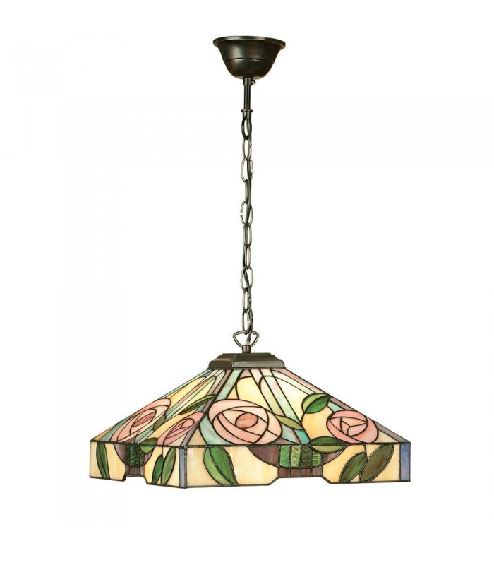 1 Light Medium Ceiling Pendant Dark Bronze, Tiffany Style Glass, E27 - 1