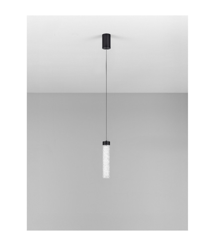Zelon Slim Pendant Ceiling Light Matt Black Clear Triac Dimmable LED 6W 301lm 3000K-3