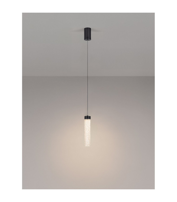 Zelon Slim Pendant Ceiling Light Matt Black Clear Triac Dimmable LED 6W 301lm 3000K-4