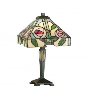 1 Light Small Table Lamp Dark Bronze, Tiffany Style Glass, E14 - 1