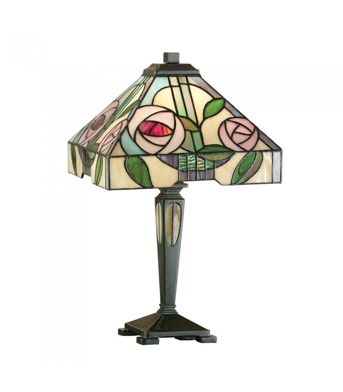 1 Light Small Table Lamp Dark Bronze, Tiffany Style Glass, E14 - 1