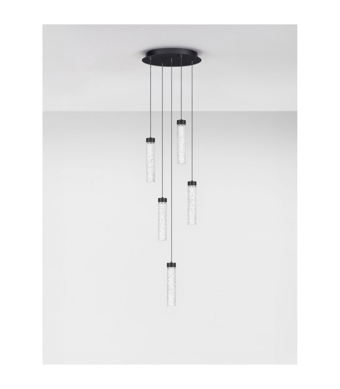 Zelon Cluster Pendant Ceiling Light Matt Black Clear Triac Dimmable LED 20W 1400lm 3000K-3