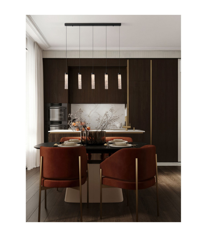 Zelon Bar Pendant Ceiling Light Matt Black Clear Triac Dimmable LED 20W 1400lm 3000K-2