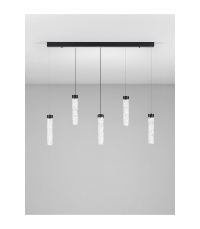 Zelon Bar Pendant Ceiling Light Matt Black Clear Triac Dimmable LED 20W 1400lm 3000K-3