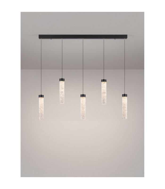 Zelon Bar Pendant Ceiling Light Matt Black Clear Triac Dimmable LED 20W 1400lm 3000K-4