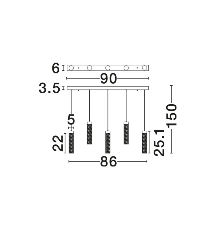 Zelon Bar Pendant Ceiling Light Matt Black Clear Triac Dimmable LED 20W 1400lm 3000K-6