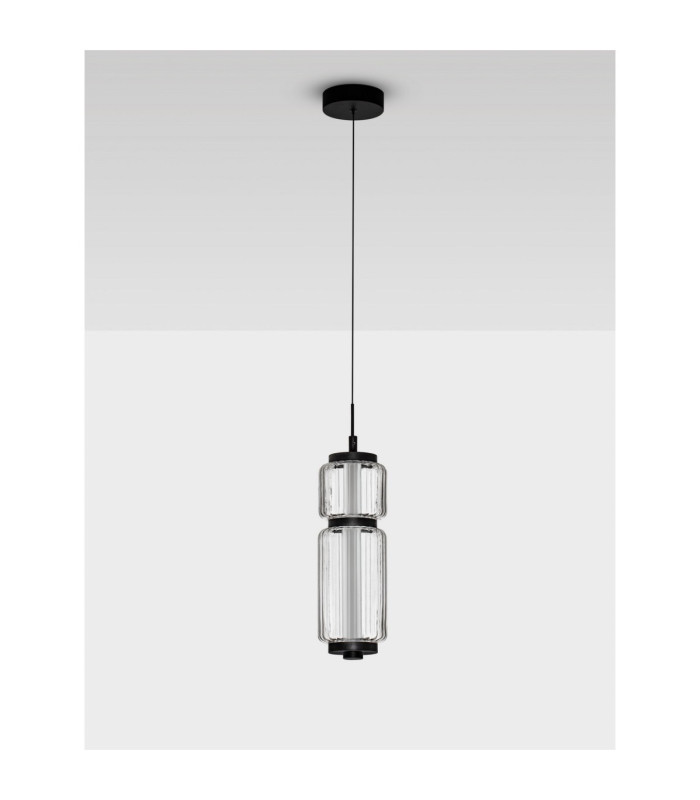 Liessa Slim Pendant Ceiling Light Sandy Black Clear LED 7W 267lm 3000K-3