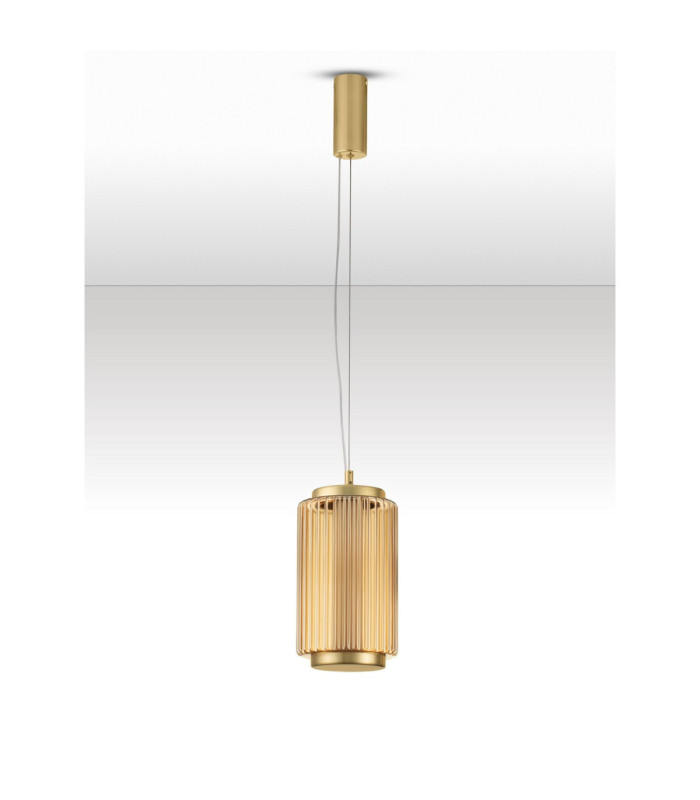 Vesper Slim Pendant Ceiling Light Amber Glossy Gold Triac Dimmable LED 10W 700lm 3000K-3