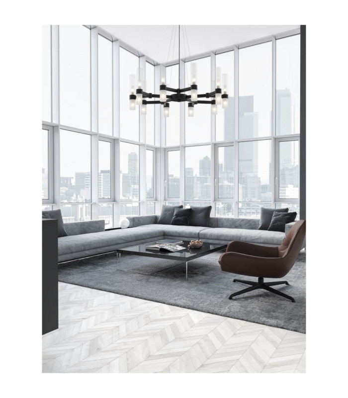 Century Multi Arm Pendant Ceiling Light Matt Black Clear Frost LED G9 12x5W-2