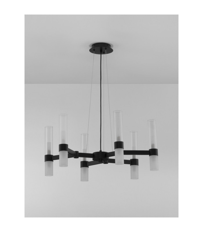 Century Multi Arm Pendant Ceiling Light Matt Black Clear Frost LED G9 12x5W-3