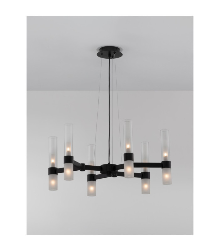 Century Multi Arm Pendant Ceiling Light Matt Black Clear Frost LED G9 12x5W-4
