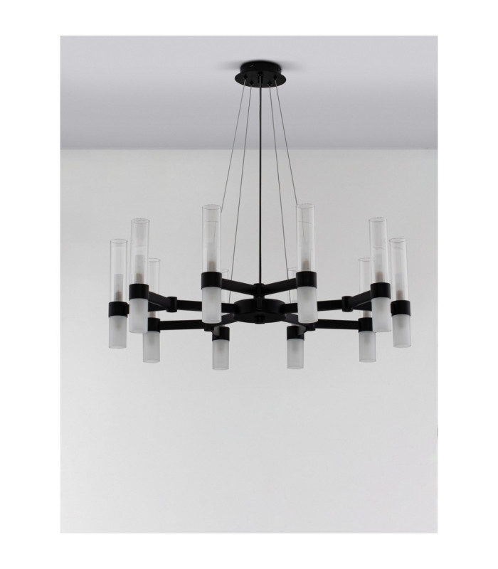 Century Multi Arm Pendant Ceiling Light Matt Black Clear Frost LED G9 20x5W-3