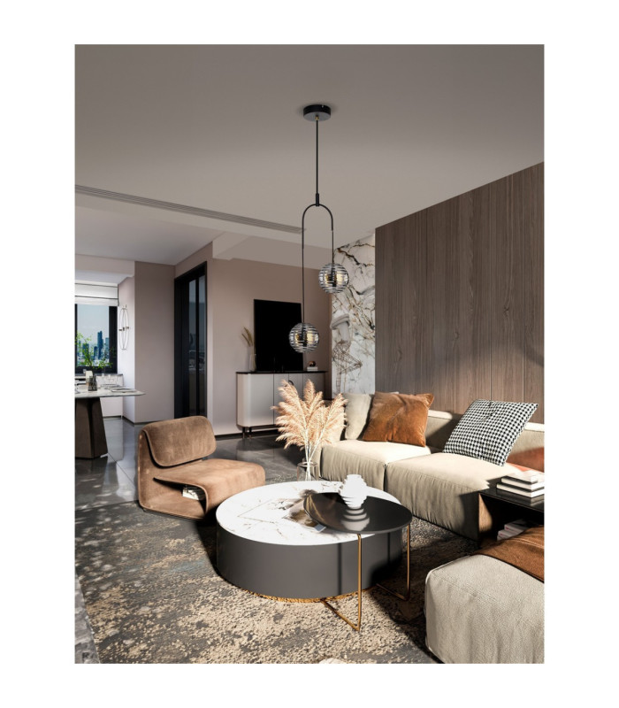 Las Globe Pendant Ceiling Light Sandy Black Gold Grey LED 20W 1000lm 3000K-2