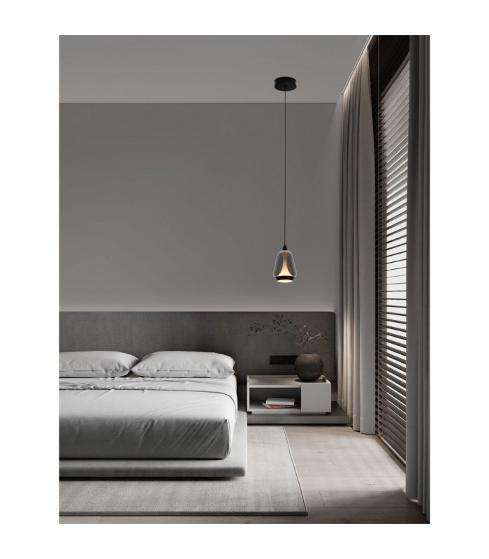 Alish Slim Pendant Ceiling Light Matt Black Smokey LED 8W 330lm 3000K-2