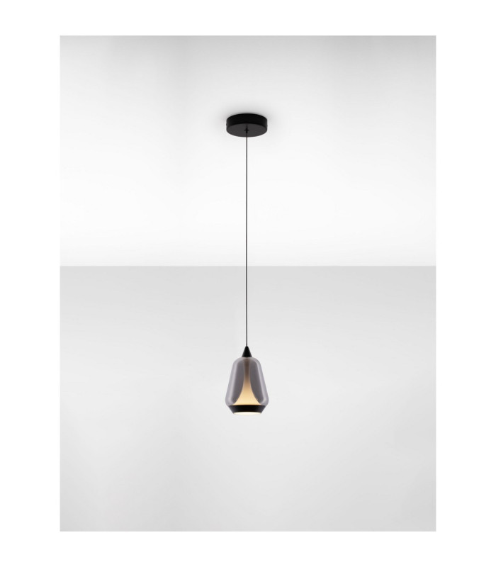 Alish Slim Pendant Ceiling Light Matt Black Smokey LED 8W 330lm 3000K-4