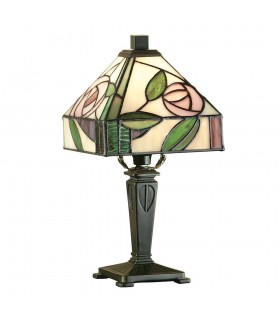 1 Light Mini Table Lamp Dark Bronze, Tiffany Style Glass, E14 - 1