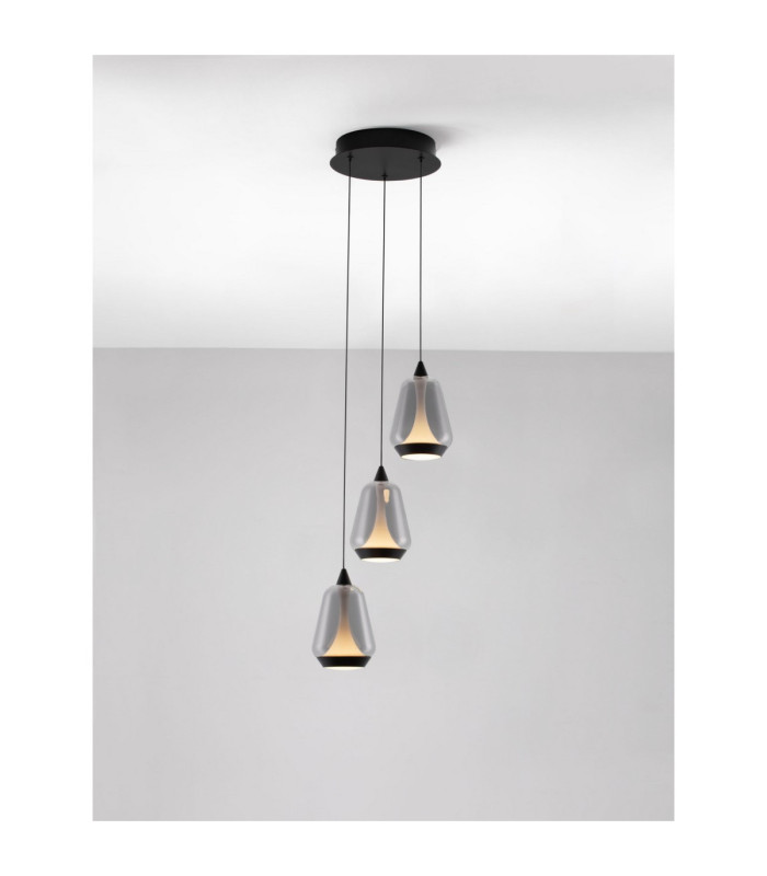 Alish Cluster Pendant Ceiling Light Matt Black Smokey Triac Dimmable LED 24W 990lm 3000K-4
