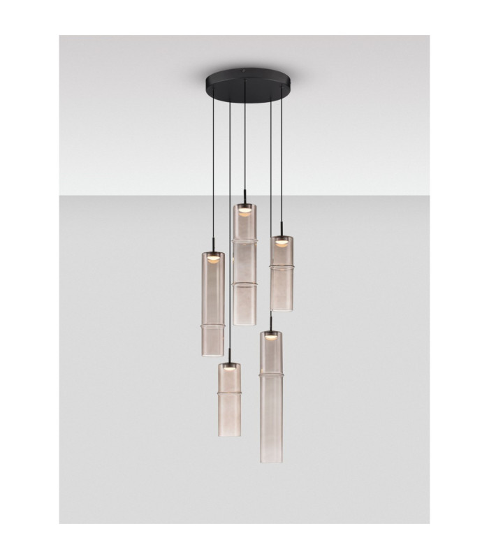 Sano Cluster Pendant Ceiling Light Matt Black Moca Brown Triac Dimmable LED 15W 900lm 3000K-4