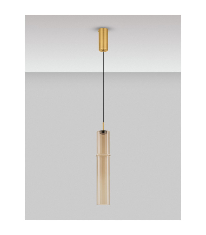 Sano Slim Pendant Ceiling Light Glossy Brushed Gold Cognac LED 3W 180lm 3000K-3